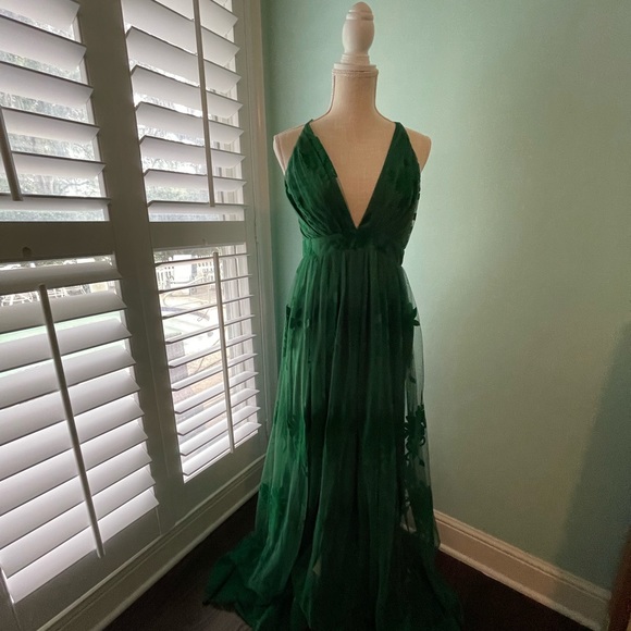 Red Dress Boutique Dresses & Skirts - Laser cut green velvet sheer layered dress.
